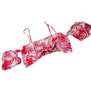 Cotton Candy LA Red and White Tied Front Crop Top Off Shoulder Size Small